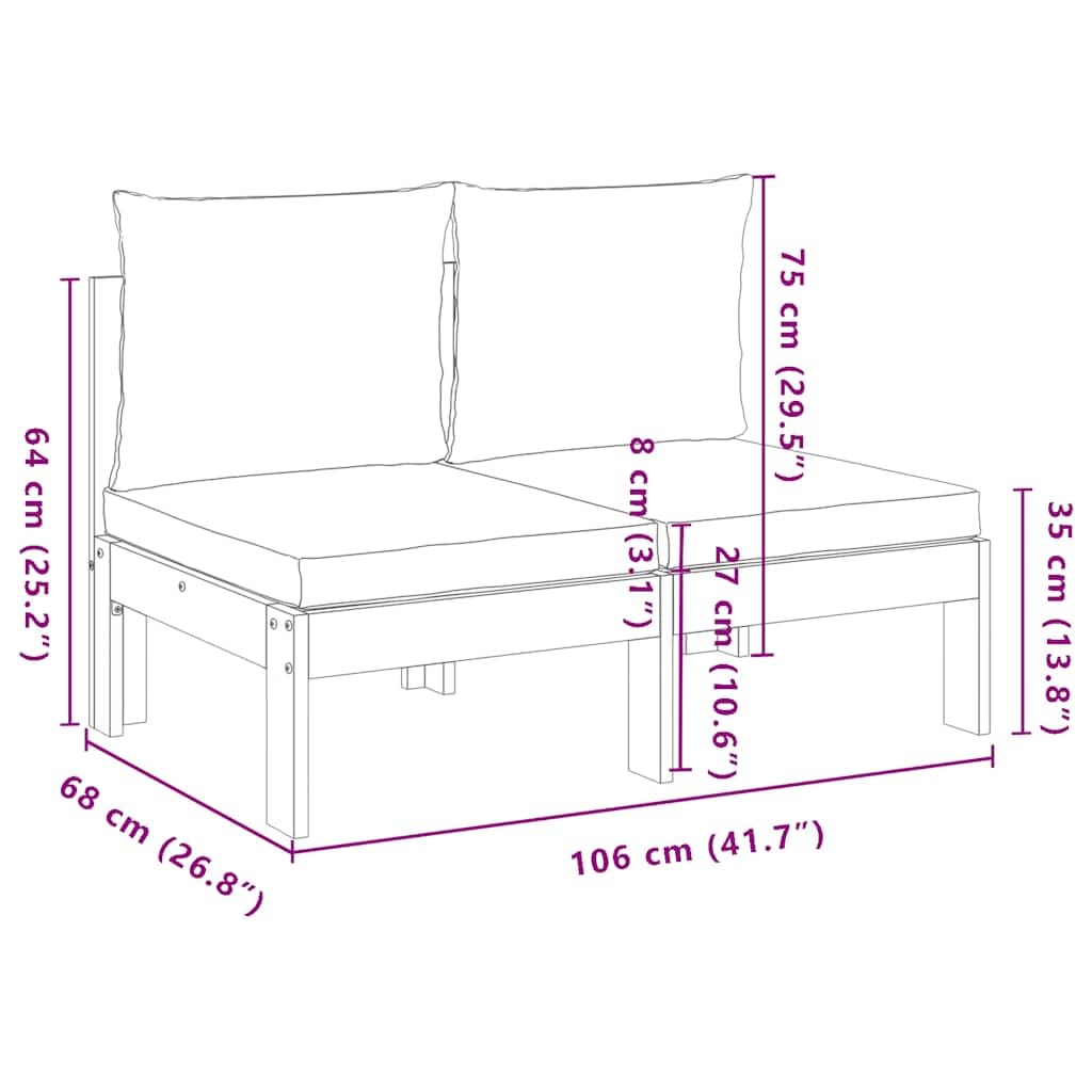 vidaXL Canapé de Jardin sans accoudoirs Coussins 2 Places Bois Acacia, canapé d'extérieur, Causeuse de Jardin, canapé de Jardin Deux Places