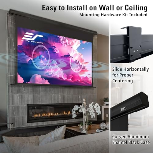 Image of Elite Screens Saker Tab-Tension AcousticPro UHD 135 inch Electric Projector Screen, 16:9 4K /8K Sound Transparent Acoustically Perforated Weave, Drop Down, SKT135UH2-E24-AUHD