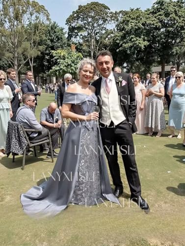 Off The Shoulder Mother of The Bride Dresses for Women Wedding Guest Long Formal Dress with Bow Train4