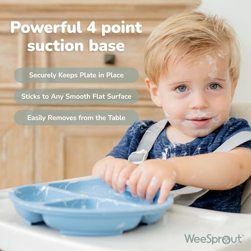 WeeSprout Suction Plates with Lids for Babies & Toddlers - 100% Silicone, Dinnerware Stays Put, Divided Design for Picky Eaters, Microwave & Dishwasher Friendly, 3 Pack - 2