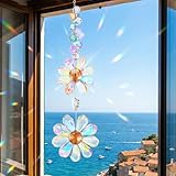 DOPENSPI Sonnenfänger Kristall Fenster,Blume Suncatcher Fensterdeko Frühling Hängend Regenbogen Fensterdeko Hängend Glas Ornament Deko für Zuhause Büro Garten Auto Party Hochzeit(Hell)
