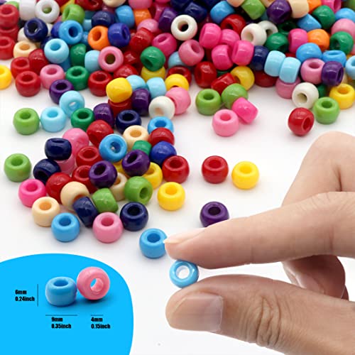 Image of 1000Pcs Pony Beads Bracelet 9mm Rainbow Plastic Barrel Pony Beads for Necklace,Hair Beads for Braids,Key Chain,Jewelry Making (Multicolor)