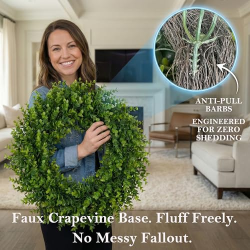24 Inch Boxwood Wreath for Front Door, Large Green Outdoor Wreaths by Plamyi - Image 3
