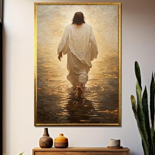 Tableau sur toile Jésus marchant sur l'eau grand format 80x120 cm cadre intérieur