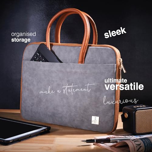 Image of FINGERS LuxuryLink-B1 Elegant Laptop Bag with Stylish Handle (Fits 15 inch Laptops & Tablets, Premium Suede with Leatherette Accents, Splash-Proof & Scratch-Resistant)