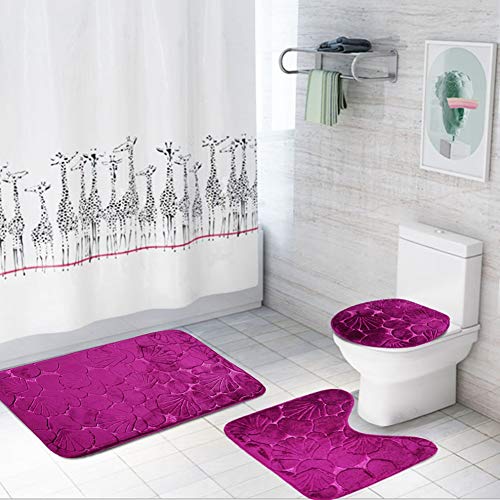 Cyrank Badezimmerteppich-Set, 3-teiliges Badteppich-Set Mit Muscheldruck, Waschbare Badematte, Weiche Badezimmerteppiche, Badematten-Set Mit Toilettendeckelbezug(Pink) – Bild 3