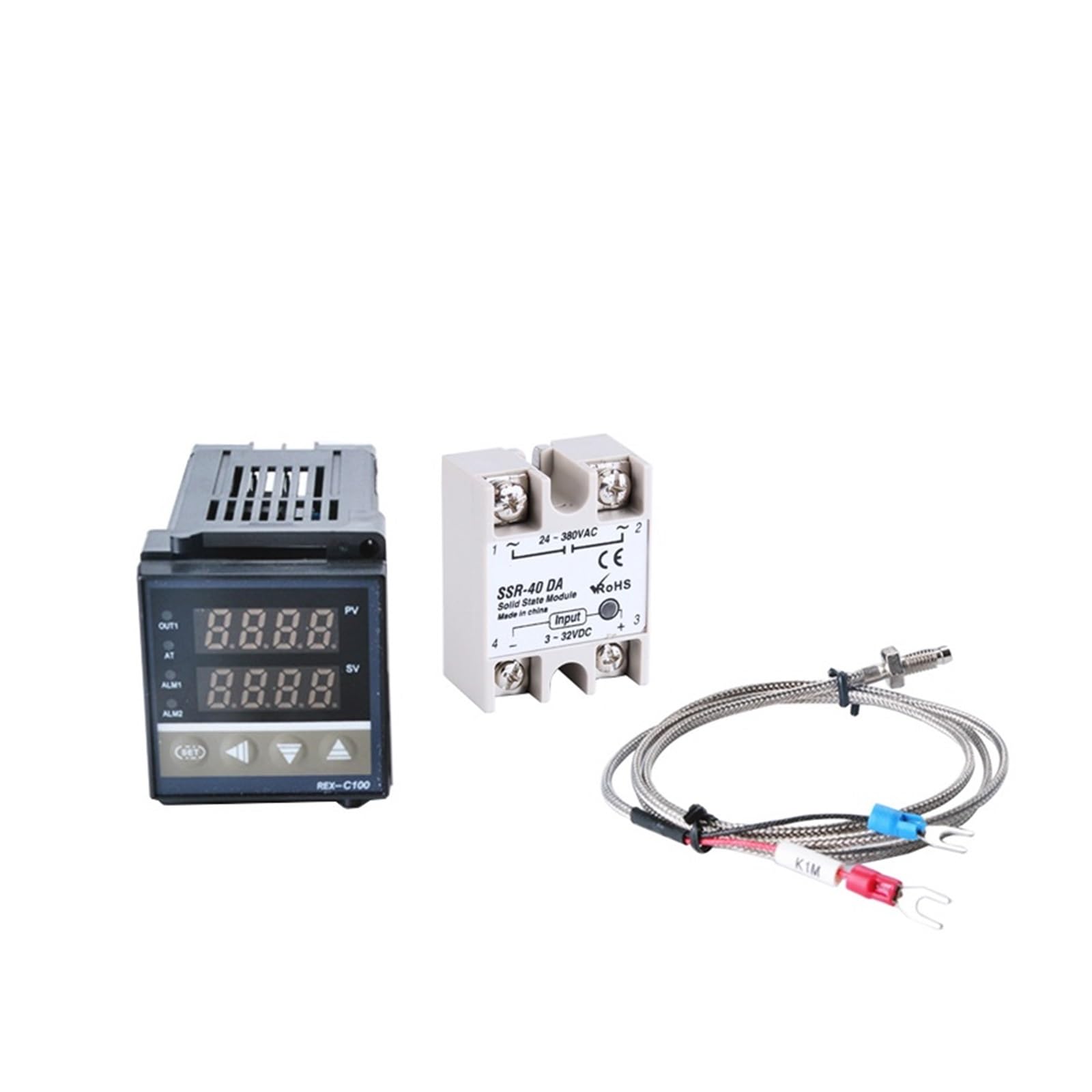 temperaturregler 1SETS REX C100 Thermostat + 40DA SSR Relais + K Thermoelement 1m Sonde RKC Digital PID Temperatur Controller REX-C100(Relay outpu only)