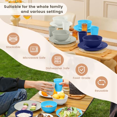 Image of Homienly Premium Wheat Straw Dinnerware Sets, Plates and Bowls Sets,Cups,Alternative to Plastic Plates Service for 4, Dishwasher and Microwave Safe 16 PCS Dish Sets for Home,Camping - Island