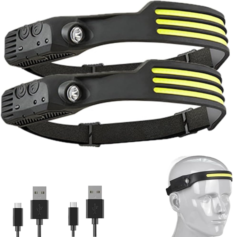 Zenova Luxelight Led Headtorch, Lumilight Head Torch,Rechargeable LuxeLight LED Headlamp,Smart Motion Sensor 230° COB Headlight,Constant On/Sensing 2 Modes HeadLamp for Camping Hiking Fishing (2, C)