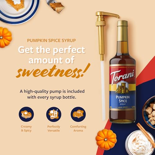 Image of Torani Coffee Syrup, Pumpkin Spice Flavoring for Drinks, Glass Bottle with Pump Included, 25.4 Fl Oz