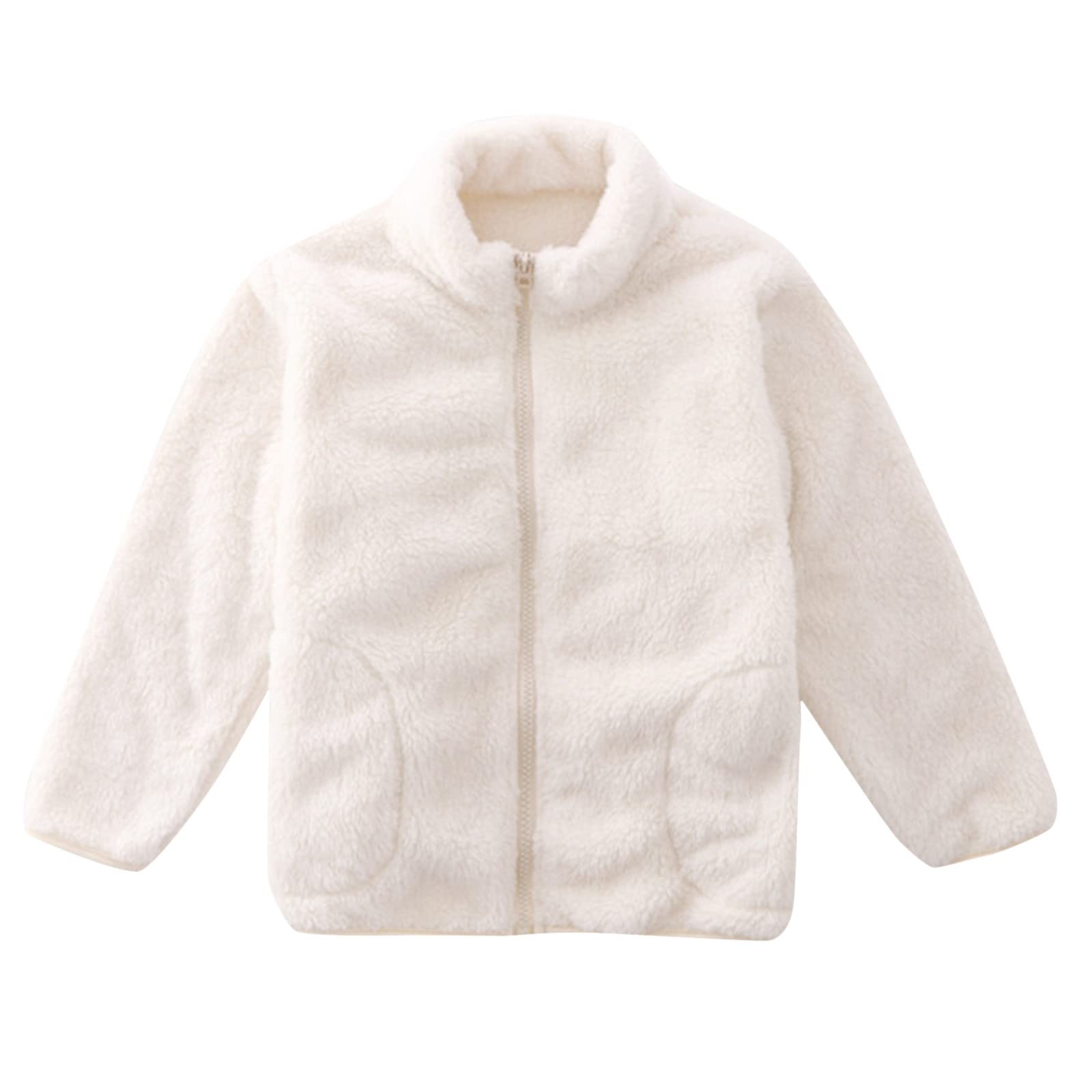 RNTOP Girls Boys Soft Fleece Jacket Long Sleeve Thicken Warm Winter Coat Kids Toddler Zip Up (White, 3-4 Years)