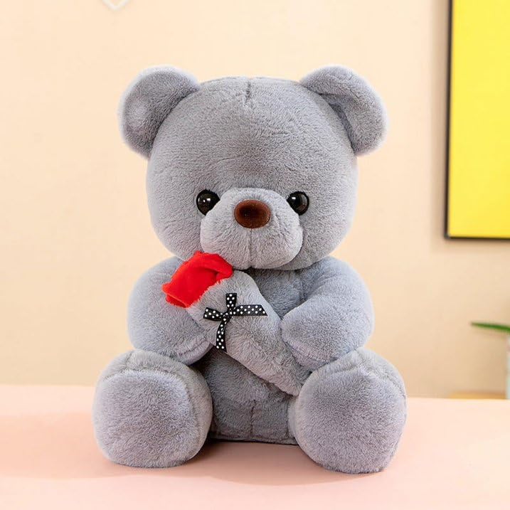 Vaishno Plush Cute Teddy Bear with Rose Flower | Birthday Gift for Girls, Wife, Girlfriend, Boyfriend, Husband | Soft Toy | Gift Items | Stuffed Animal Toy (13 inch, Grey) (B0D49HYR79) Amazon Price History, Amazon Price Tracker