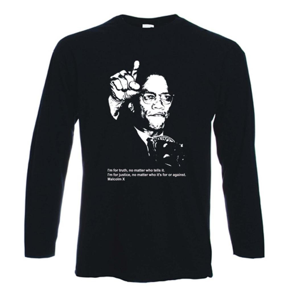 Tribal T-Shirts Mens Malcolm X Long Sleeve T-Shirt (Large) Black