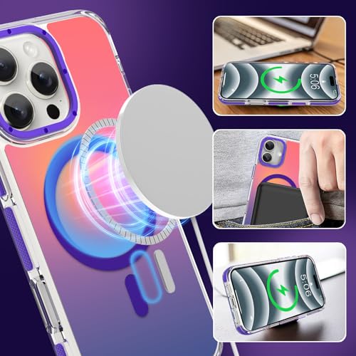 Image of Magnetic Case for iPhone 16 Pro Max [Compatible with Magsafe] [Cute Fashion Fluorescent Design] [1 Screen Protector] Slim Translucent Matte Cover for iPhone 16 Pro Max 6.9 inch 2024, Purple