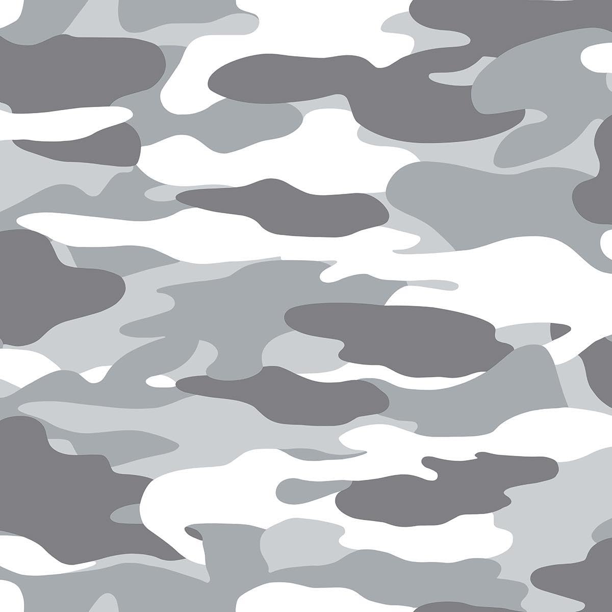 Wallpapershop Boys Grey Camouflage Wallpaper Army Camo White Charcoal Children Teenager - Modern Contemporary Stylish Feature Wall