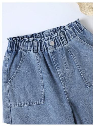 OYOANGLE Girl's Wide Leg Denim Jeans Elastic Waist Button Front Baggy Pants with Pockets3