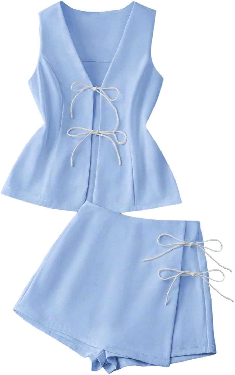 SOLY HUX Women's Summer 2 Piece Outfits Sleeveless Matching Sets Lace Up Vest and Skort Shorts