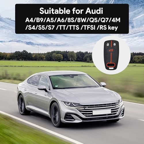 2 Pack Car Key Cover for Audi A4 B9 A5 A6 8S 8W Q5 Q7 4M S4 S5 S7 TT TTS TFSI RS 3 Button Car Key Case Silicone Key Shell Accessories, Anti-Scratch, Comprehensive Protection for Audi Car Key - Image 3