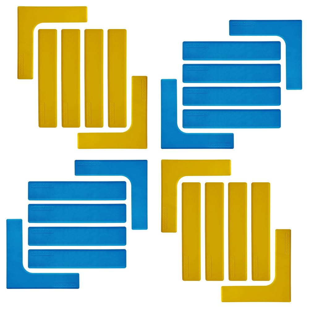 Eco Walker Court Lines Marker Kit Throw Down Markers Create Your Own Mini Pickleball Tennis Court (Blue-Yellow I L Shape)