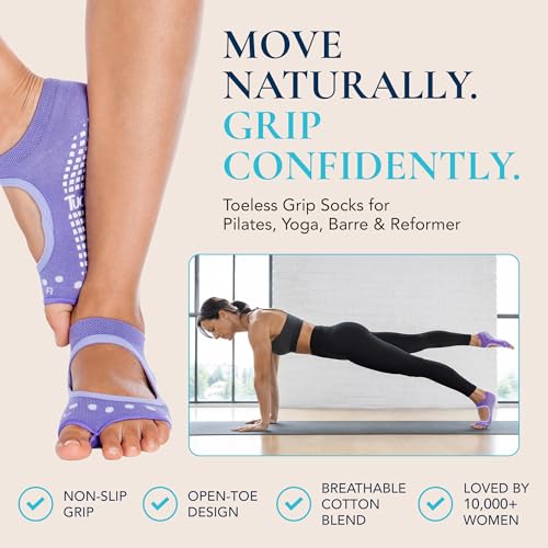 Image of Tucketts Allegro Toeless Pilates Socks with Grips for Women, Non-Slip Open-Toe Grip Socks, Yoga, Barre, Dance, Reformer, Home