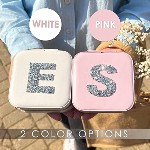 Personalized Initial Jewelry Box Gifts For Women - White & Pink Colors - Travel Organizer Case For Girls - Bridesmaid Gift (White Box #S) #TOP2