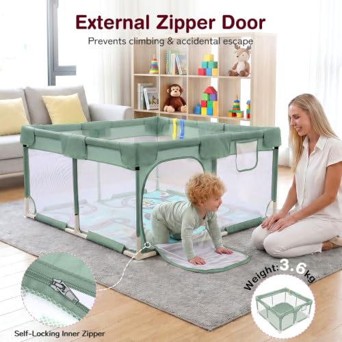 Image of Kidirect Baby Playpen 47x47 - Small Playpen for Babies & Toddlers, Activity Center, Indoor Outdoor, Green