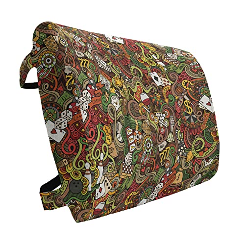 Ambesonne Casino Lumbar Back Support Pillow, Doodles Style Art of Bingo and Cards Excitement Checkers King Tambourine Vegas, High Density Foam for Office Chairs Car Seats, 14