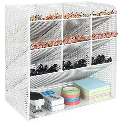 EasyPAG Office 4 Tier Mesh Desk Tidy Pen Storage Pencil Holder Desktop Versatile Stationery Organiser,White Cover