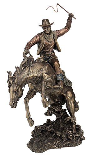 Estatua de resina broncínea con vaquero rodeo y caballo miniatura 2