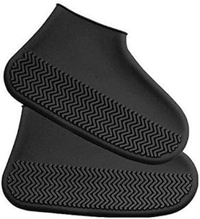 Fuqinghua Waterproof Non-Slip Rubber Rain Shoe Covers, Elasticity Galoshes for Traveling, Reusable Boot Overshoes (Black, M)