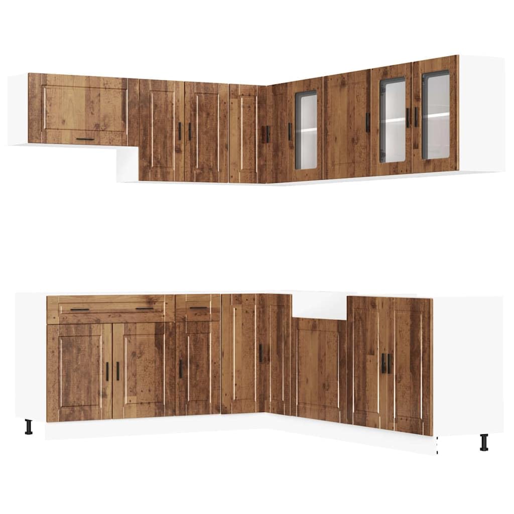 11-TLG Küchenschrank Set Porto Altholz-Optik 80×46×81,5 cm viel Stauraum Modern Design kleine Single Wohn Pantryküche