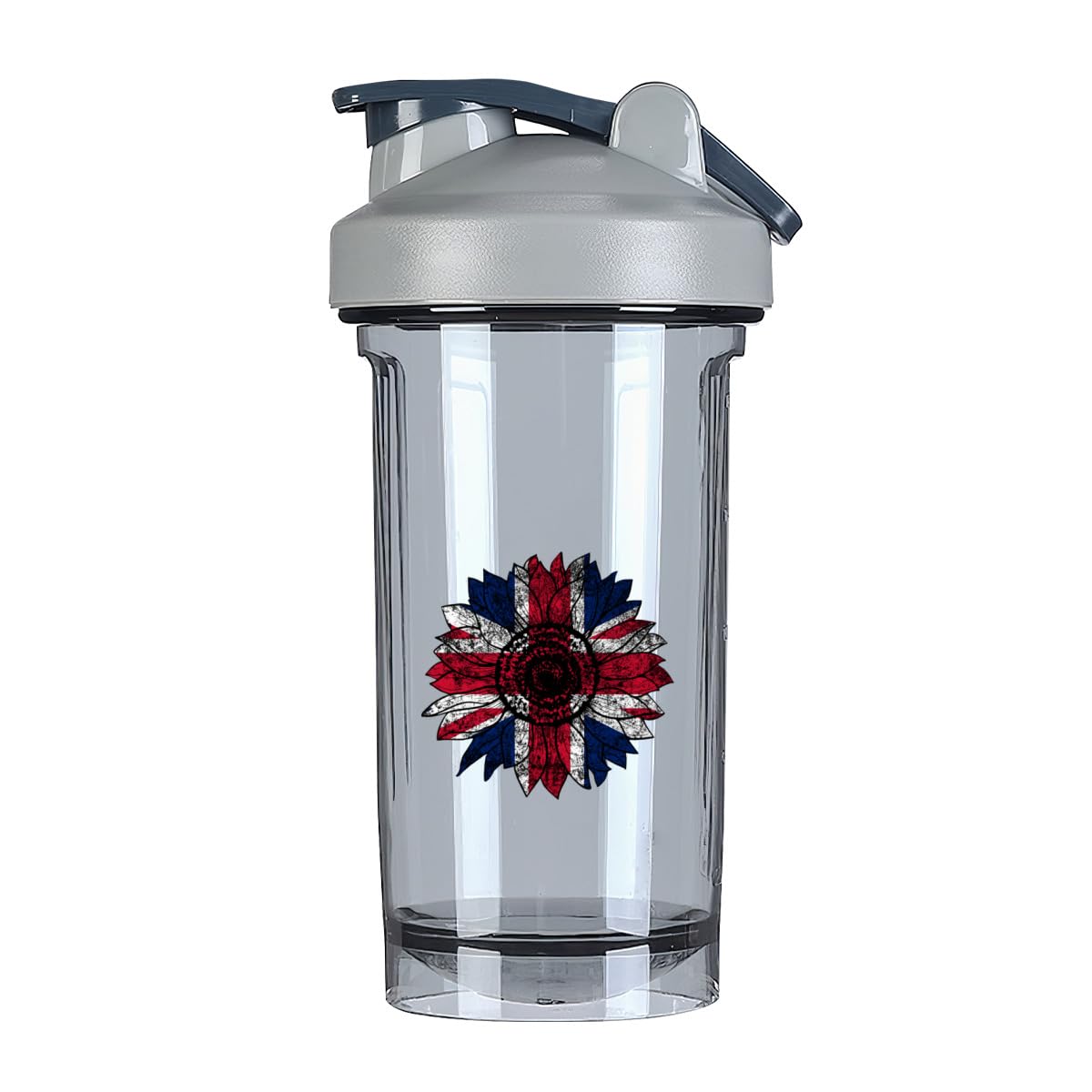 Vintage Sunflower Britain British Flag 18 Ounce Shaker Bottle Drink Mixer Leak-proof Pre Workout Protein Shakes Meal Replacement Shakes Bottles 500ML/18 Oz Gray