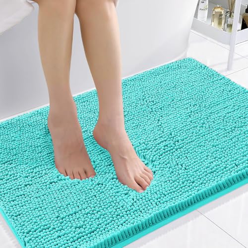Smiry Luxury Chenille Bathroom Rugs 36x24, Extra Soft and Absorbent Shaggy Bath Mat, Machine Washable, Non-Slip Plush Carpet Runner for Tub, Shower, and Floor, Home Decor Accessories, Turquoise