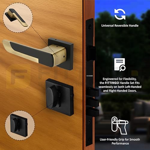 Image of Munich Mortise Door Handle Lock Set /Premium Zinc Alloy Door Handle with Lock /Heavy Duty Main Door Handle with Key Lock for Home, Office & Hotel Doors - 3 Years Warranty - Antique Black
