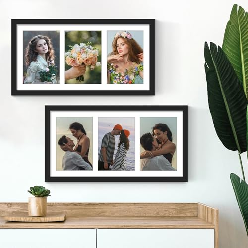 Image of DUENPY 8x16 Collage Picture Frame, 5x7 Collage Picture Frame Displays Three 5x7 inch Photos, or 8x16 (Without Mat) for Available Horizontal Wall Mounting Display and Vertical, Black.