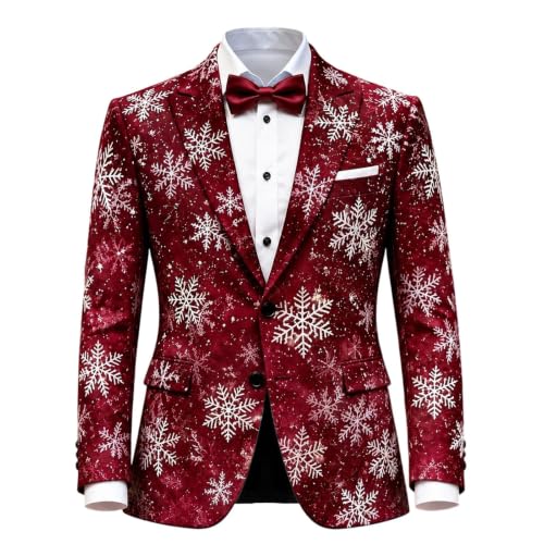 Christmas Blazers for Men Slim Fit Funny Print Lightweight Suit Jacket Wine - image 2