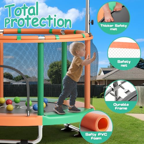 Image of 55 inch Toddler Mini Trampoline for Kids, Indoor Outdoor Toys with Swing, 440lbs Baby Kids Trampoline, Gymnastics Bar, Birthday Gifts for Boy Girl Age 1-8
