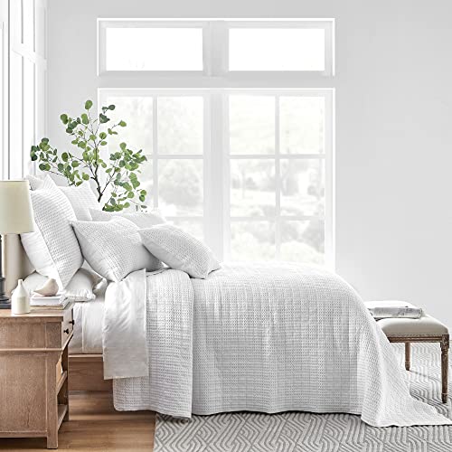 Image of Levtex Home Mills Waffle King Bedspread Set (120x104in) with 2 Pillow Shams (36x20in) - Bright White - Cotton King Size Bedspread Set - Soft, Pre-Washed