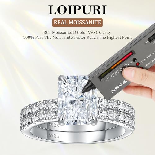 3CT Moissanite Engagement Rings Set for Women Radiant Cut Promise Ring for Her White Gold Plated Silver Bridal Band Anniversary4