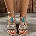 Beach Sandals for Women - Casual Bohemian Orthopedic Wedge Sandals with Ankle Strap Flip Flops Open Toe Jeweled Comfortable Flat Shoes Vacation Summer Dressy Turquoise,Size6