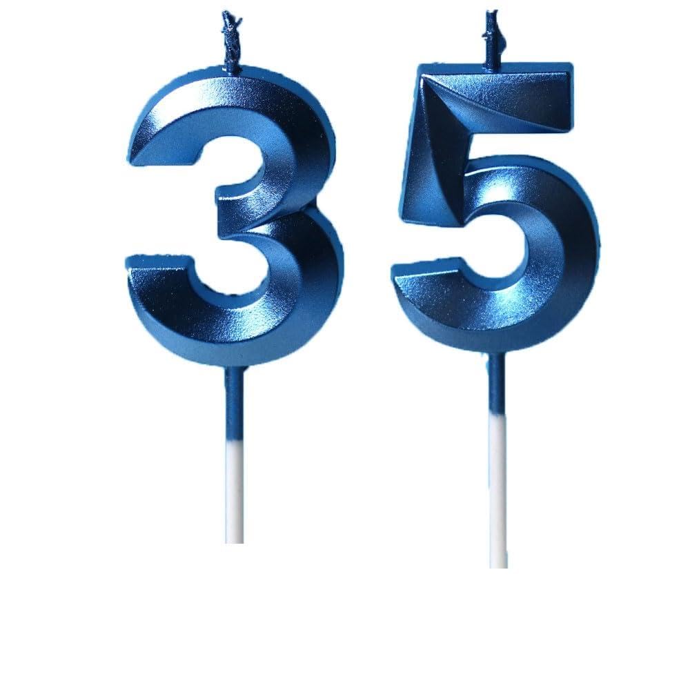 Xueliyun Blue 35Th Birthday Candles Number 35 Happy Birthday Candles Cake Topper Decorations For Children Birthday Party For 3D Designed Wedding Anniversary Party Wedding Anniversary Celebration Supply