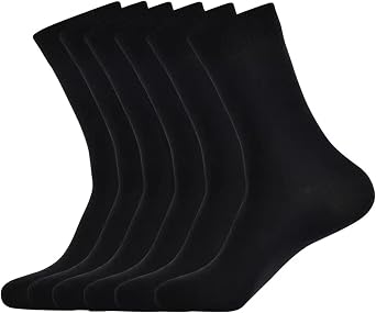 6 Set Mens Calf Socks Cotton Dress Socks Full Cushion Thick Socks Moisture Wicking Black Solid Colored