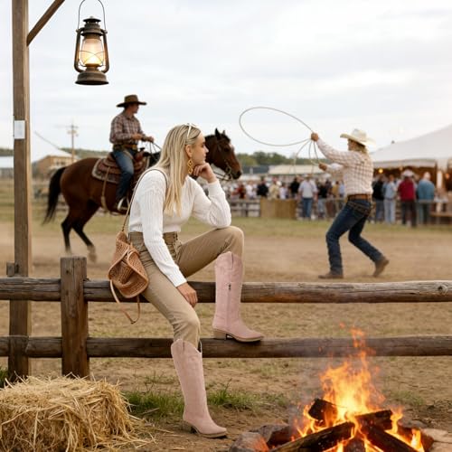Image of Cowboy Boots for Women, Cowgirl Boots with Embroidered and Chunky Heel, Ideal for Daily Wear and Country Fashion
