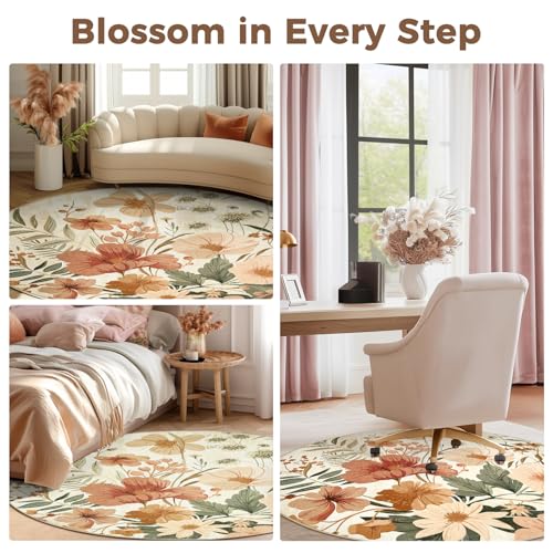 Tapete redondo floral moderno 4 pies lavable antideslizante miniatura 2