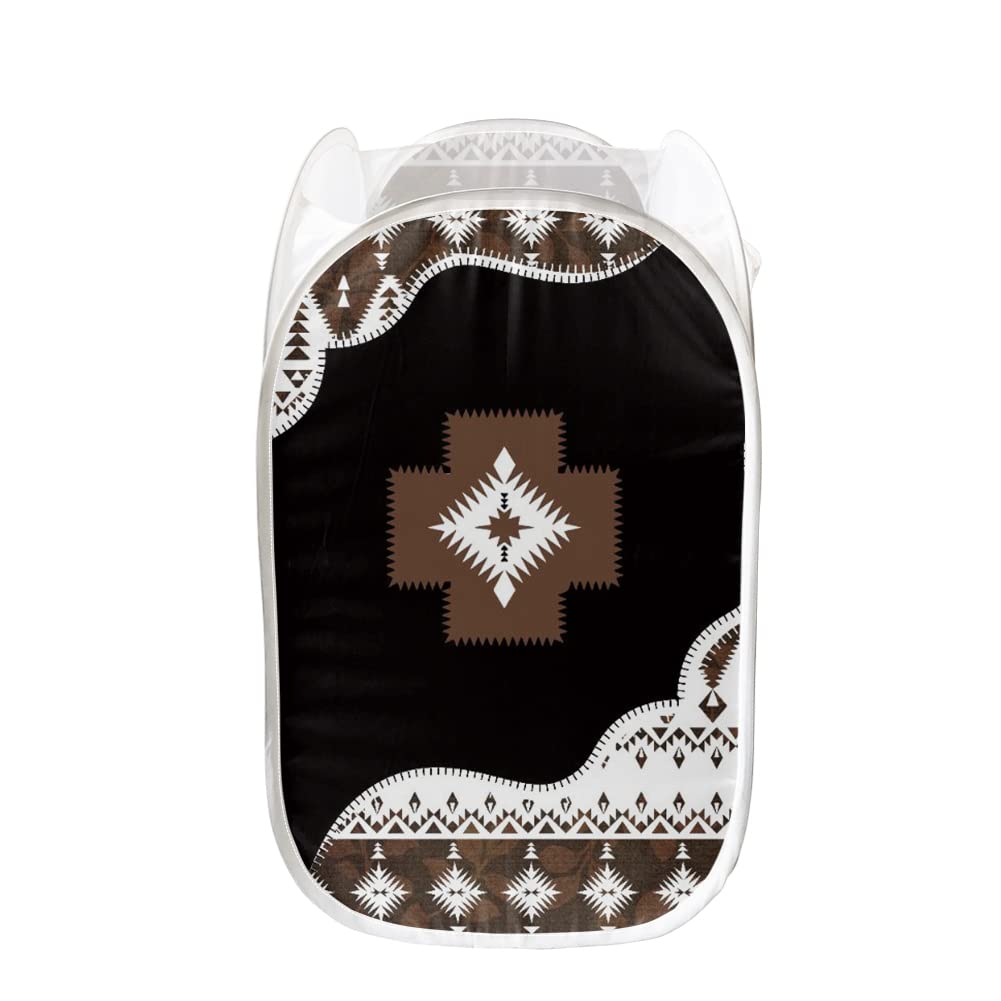 Forchrinse Native African Aztec Mesh Pop Up Laundry Basket Hamper,Bohemian Navajo Design Portable Cloth Hamper Collapsible Home Decor