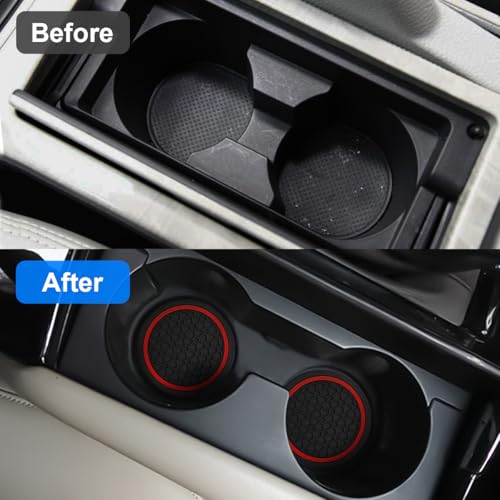 Image of Mandark 2PCS Car Cup Holder Coasters, 2.75 Inch Non-Slip Insert Water Bottle Holder Pads, Dustproof Automotive Interior Accessories Mat, Universal for Vehicles, Trucks, RVs and More(Black /Red)