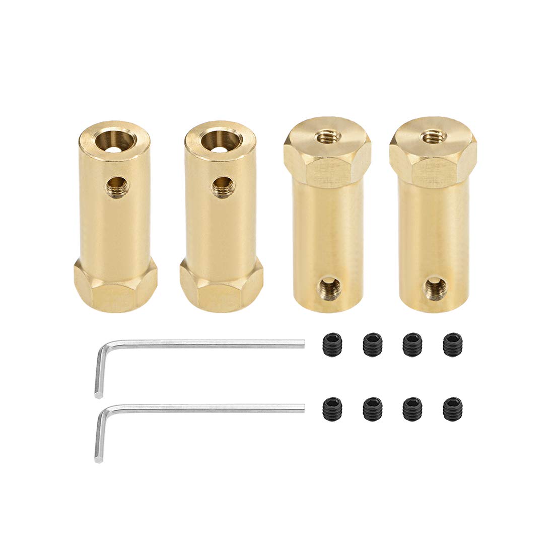 uxcell Hex Coupler 6mm Bore Motor Hex Brass Shaft Coupling Flexible Connector for Car Wheels Tires Shaft Motor 4pcs
