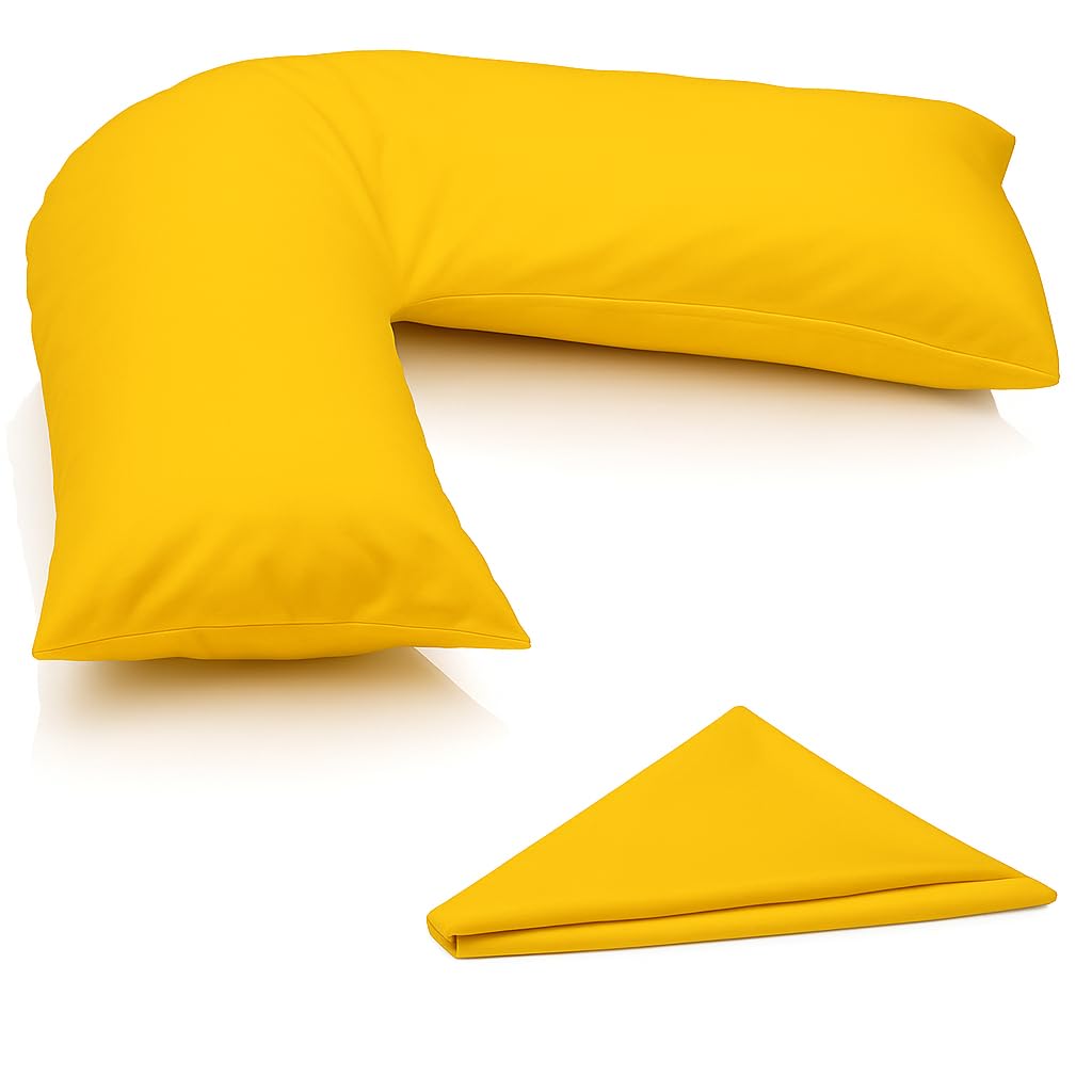 Arlinens Mustard V Pillow With Pillowcase - Orthopedic V Pillow For Neck, Back, Pregnancy & Nursing Support Pillow-With Polycotton Pillowcase Standard Size 74 X 34Cm (Mustard)