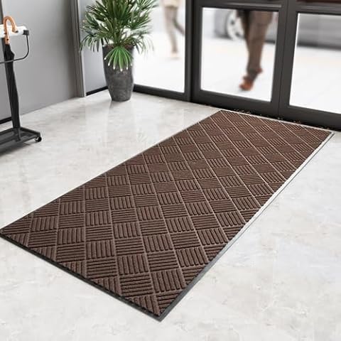 COCOER Commercial Grade Floor Mat, Entrance Floor Mat Rubber Border, 3' X 7' Brown Outdoor Door-Mat Commercial-Floor-Mat Muddy Dirt Resist, Heavy Duty Commercial Entry-Mat Entryway-Rug Indoor Cover