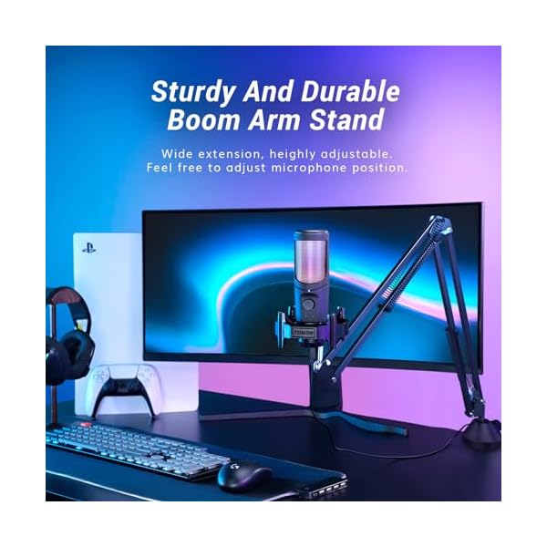 TONOR USB Gaming Microphone Kit for PC, Cardioid Condenser Computer Mic Bundle with RGB, Adjustment Boom Arm Stand for Podcast Streaming Recording Studio Singing Discord YouTube PS4/5 Gamer TC40 RGB - Image 7